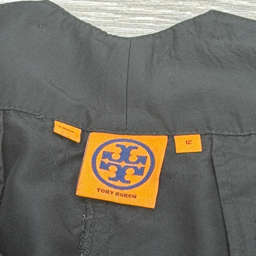 Tory Burch Pants Womens 12 Black Cargo Silk Cropped Relaxed High Rise Utility
